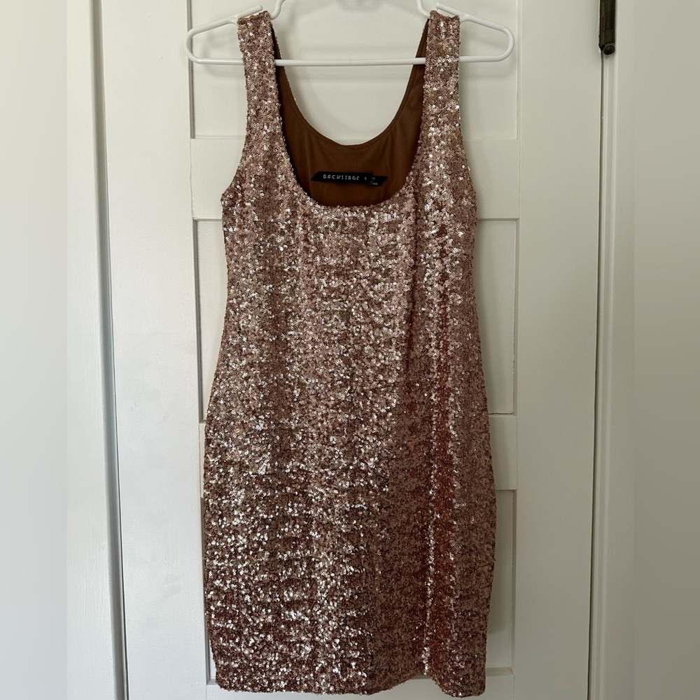 Backstage Rose Gold Sequin Mini Dress (Size S)